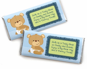 Baby Boy Teddy Bear - Candy Bar Wrapper Baby Shower Favors - Set of 24