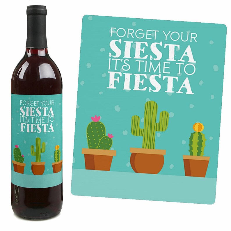 Let's Fiesta Wine Labels Mexican Party Wine Labels Etsy