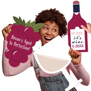 Custom But First, Wine - Glass, Bottle, and Grapes Decorations - Wine Tasting Party Large Photo Props - 3 Pc