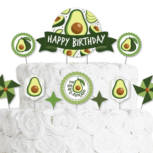 Hello Avocado - Fiesta Birthday Party Cake Decorating Kit - Happy Birthday Cake Topper Set - 11 Pieces