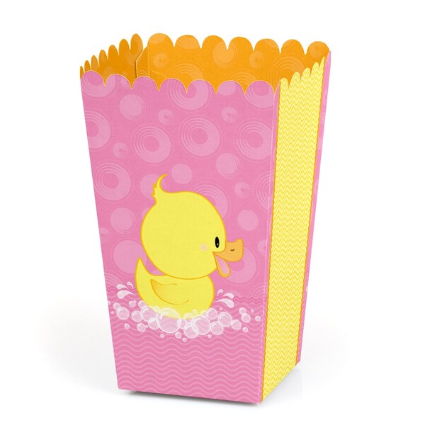 Pink Ducky Duck - Girl Baby Shower or Birthday Party Favor Popcorn Treat Boxes - Set of 12