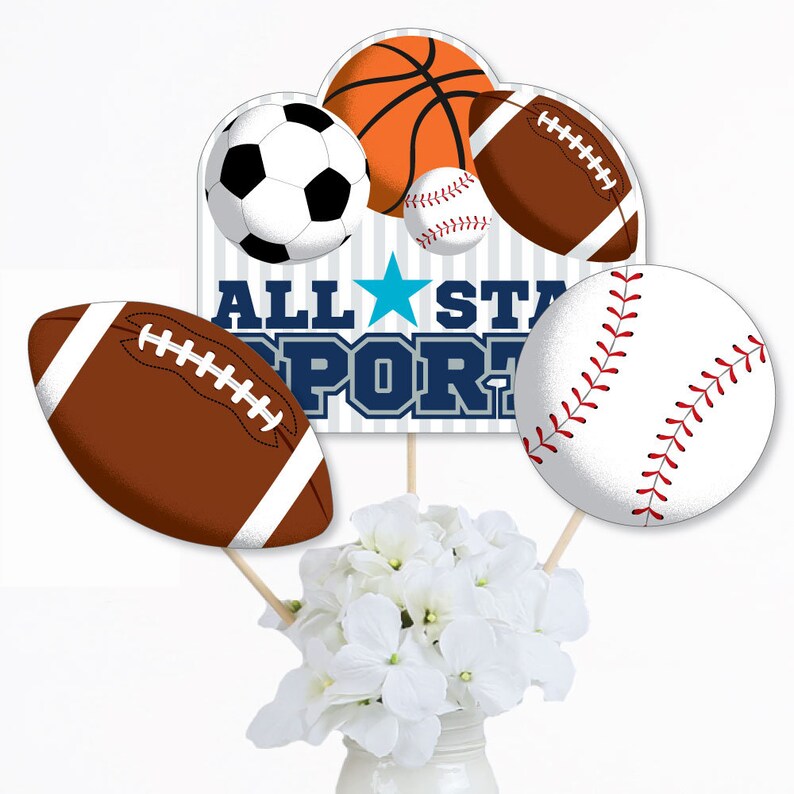 Centerpiece Sticks Sports Theme Birthday Party Supplies Win Set of 15 Fight Sports Baby Shower Table Toppers Sports Go