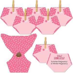 Baby Girl - Pink Baby Shower Conversation Starter - 2-in-1 Dirty Diaper Game - Set of 24