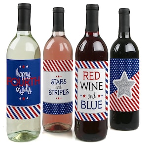 Fourth of July - Wine Bottle Labels for Women and Men - Set of 4 Sticker Labels