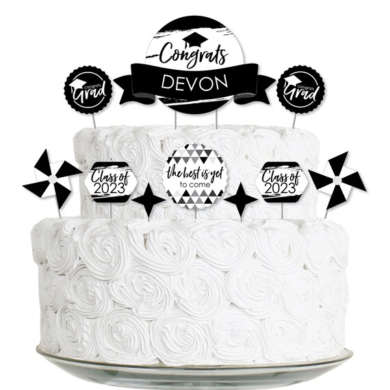 Black and White Grad - Best is Yet to Come - 2023 Black and White Graduation Party Cake Decorating Kit - Custom Cake Topper Set - 11 Pieces Il_570xn