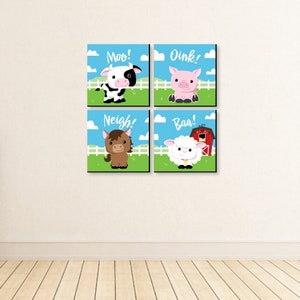 Farm Animals Barnyard Kids Room, Nursery Décor and Home Décor 11 x 11 inches Nursery Wall Art Set of 4 Prints for Babys Room image 4