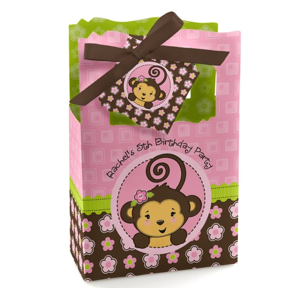Pink Monkey Girl Favor Boxes Custom Party Supplies Decorations