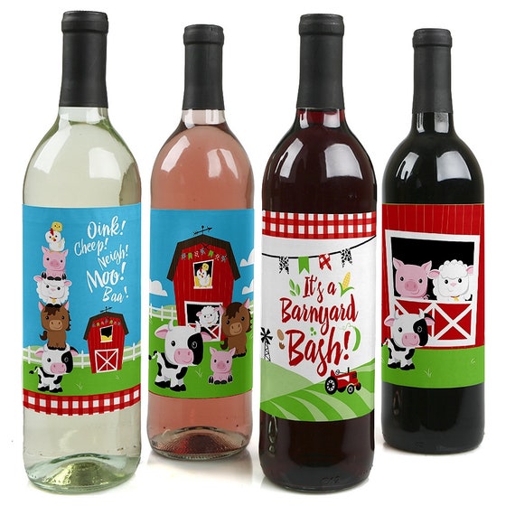 Farm Animals Wine Bottle Labels Barnyard Baby Shower or Birthday
