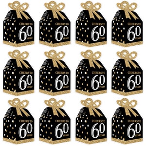 Adult 60th Birthday Gold Square Favor Gift Boxes Birthday Party Bow Boxes Set of 12 image 4