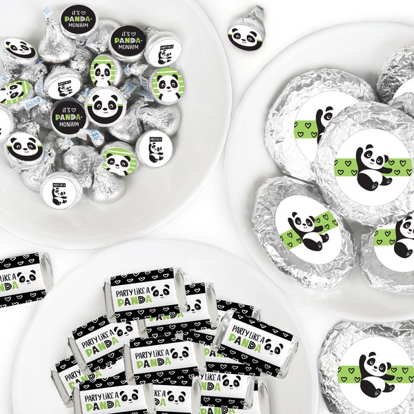 Party Like a Panda Bear - Mini Candy Bar Wrappers, Round Candy Stickers and Circle Stickers - Party Candy Favor Sticker Kit - 304 Pieces