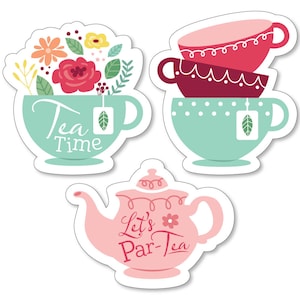 Floral Let’s Par-Tea - DIY Shaped Garden Tea Party Cut-Outs - 24 Count