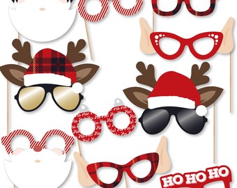 Xmas Party Photo Supplies Weihnachten Foto Booth Props Kit Frohe Weihnachten Party Dekoration ILamourCar 50 Stück Weihnachtsfeier Fotorequisiten Brillen Weihnachten