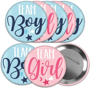 Team Boy or Girl - 3 inch Baby Gender Reveal Party Badge - Pinback Buttons - Set of 8