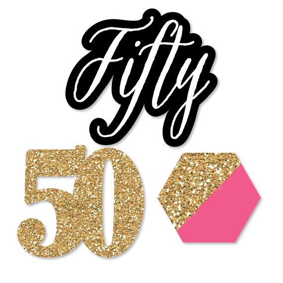 Chic 50th Birthday - Pink, Black and Gold - DIY Shaped Party Paper Cut-Outs - 24 ct Il_570xn