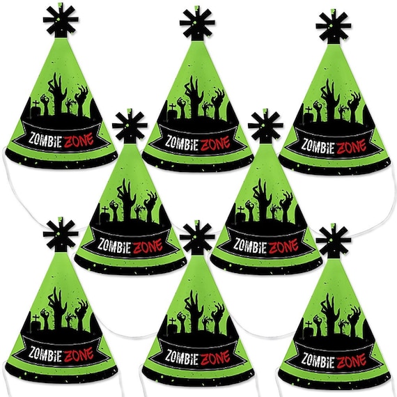 Zombie Zone Mini Cone Halloween or Birthday Zombie Crawl Party Hats