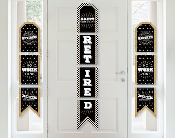 Happy Retirement - Hanging Vertical Paper Door Banners - Retirement Party Wall Decoration Kit - Indoor Door Decor