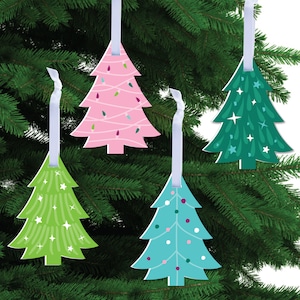 Merry and Bright Trees Colorful Whimsical Christmas Party Decorations Christmas Tree Ornaments Set of 12 image 1