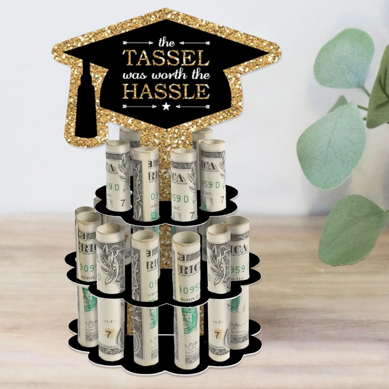 Tassel Worth The Hassle Gold DIY Graduation Party Money Holder Gift Cash Cake image 1