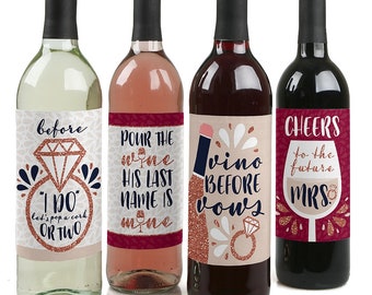 Vino Before Vows - Winery Bridal Shower or Bachelorette Party Decorations for Women and Men - Wine Bottle Label Stickers - Set of 4
