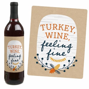 Happy Thanksgiving Fall Harvest Party Decorations for Women and Men Wine Bottle Label Stickers Set of 4 image 5