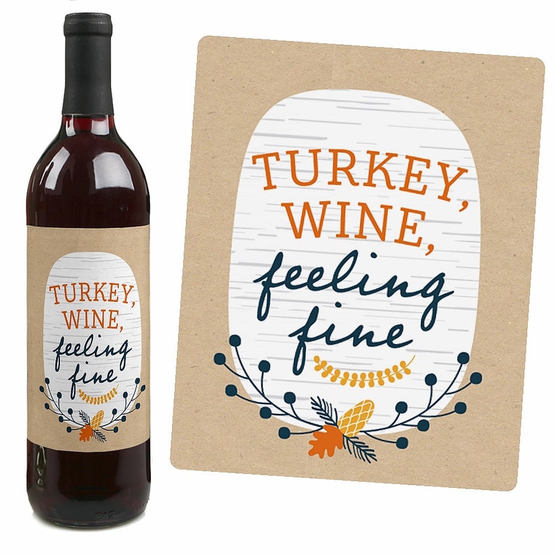 Happy Thanksgiving Fall Harvest Party Decorations for Women and Men Wine Bottle Label Stickers Set of 4 Bild 5