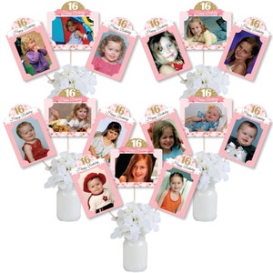 Sweet 16 - 16th Birthday Party Picture Centerpiece Sticks - Photo Table Toppers - 15 Pieces