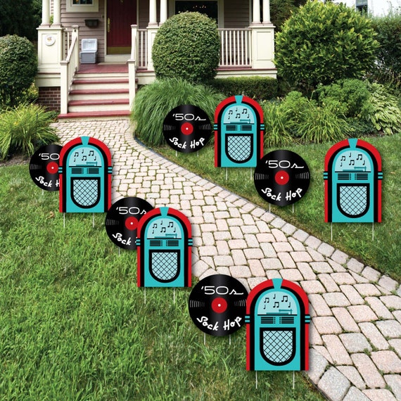 50's Sock Hop - 1950s Rock N Roll Party Decorations - Outdoor Yard Party Decorations - Fifties Party Decor - 50s Party Art Yard - 10 Pc. Il_570xn