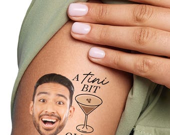 Custom Photo A Tini Bit Older Espresso Martini Temporary Tattoos, Cocktail Birthday Party Favors - Fun Face Temporary Tattoos - Set of 12