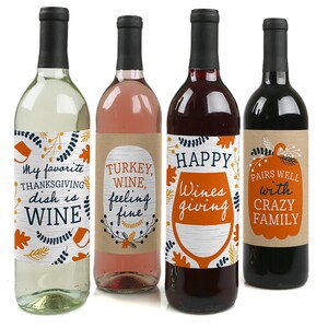 Happy Thanksgiving Fall Harvest Party Decorations for Women and Men Wine Bottle Label Stickers Set of 4 image 1