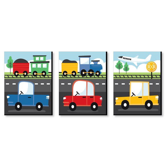 Cars, Trains, and Airplanes - Transportation Nursery Wall Art and Kids Room Decor - 7.5 x 10 inches - Set of 3 Prints Il_570xn