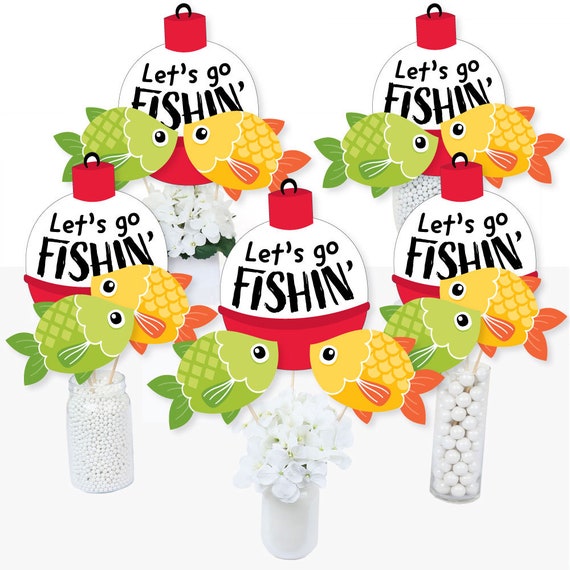 Lets Go Fishing Fish Themed Birthday Party or Baby Shower Centerpiece  Sticks Table Toppers Set of 15 