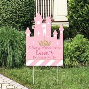 Little Princess Crown - Welcome Sign - Pink and Gold Party Outdoor Lawn Decorations - Princess Birthday Yard Art - Princess Baby Shower Sign