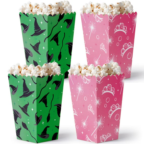 Witch Popcorn Boxes, Good Pink and Green Birthday or Witch Halloween Party Favor Treat Boxes - Set of 12