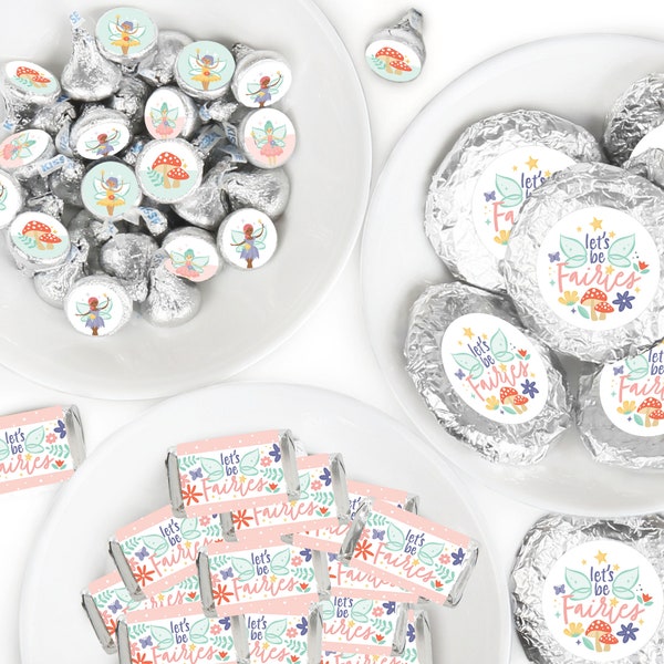 Let’s Be Fairies - Mini Candy Bar Wrappers, Round Candy Stickers - Fairy Garden Birthday Party Candy Favor Sticker Kit - 304 Pieces