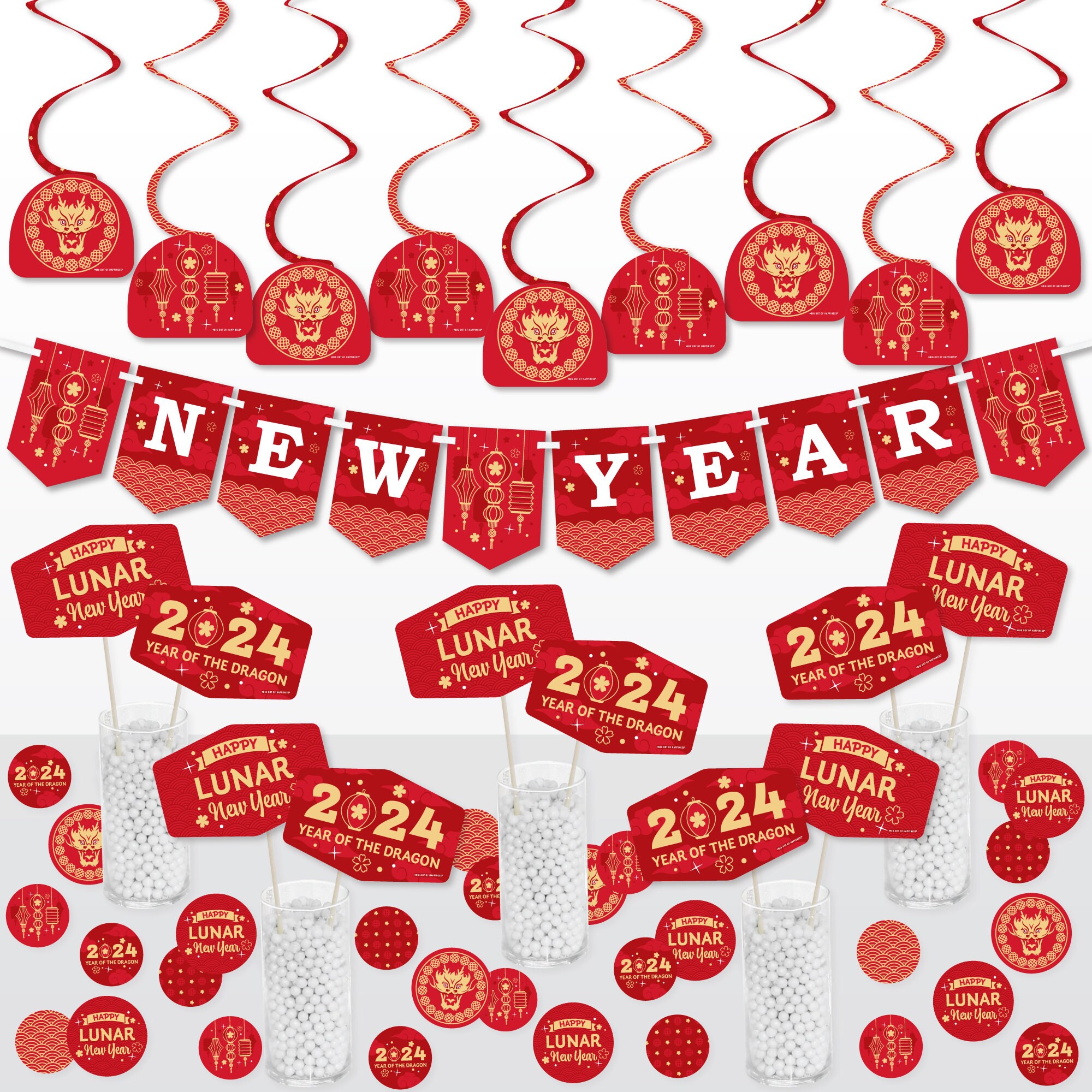 38Pcs Chinese New Year Decoration Set 2024 Lunar New Year Paper