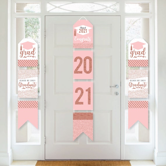 Rose Gold Grad - Hanging Vertical Paper Door Banners - 2021 Graduation Party Wall Decoration Kit - Indoor Door Decor Il_570xn