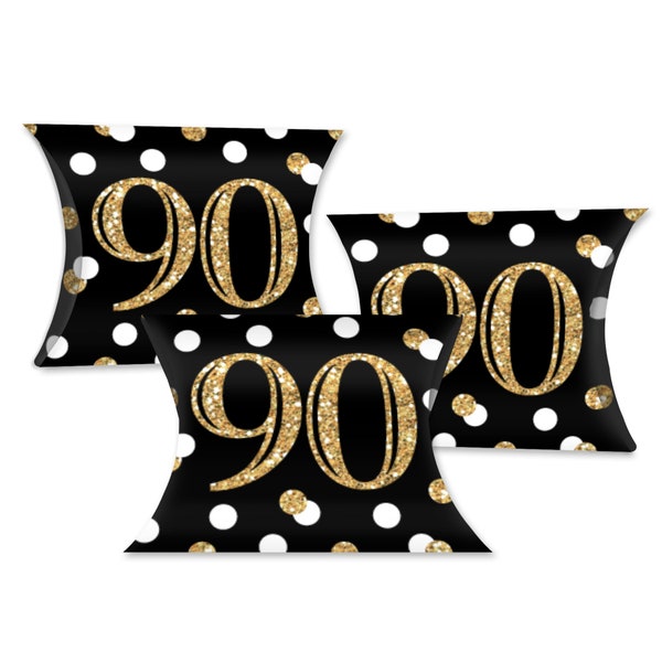 Adult 90th Birthday - Gold - Favor Gift Boxes - Birthday Party Petite Pillow Boxes - Set of 20