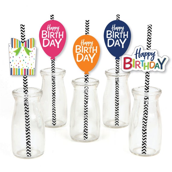 Cheerful Happy Birthday DieCut Straw Decorations Colorful Birthday Party Paper CutOuts