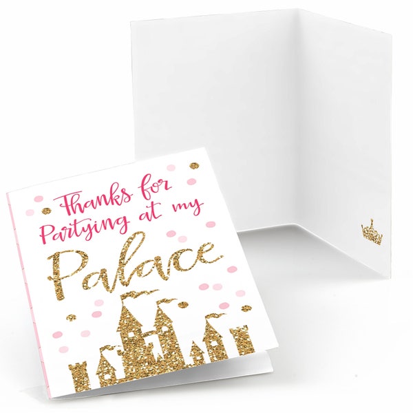 Little Princess Crown Thank You Cards - Pink and Gold Baby Shower or Birthday Party Thank You's - Princess Party Thank You Cards - Set of 8