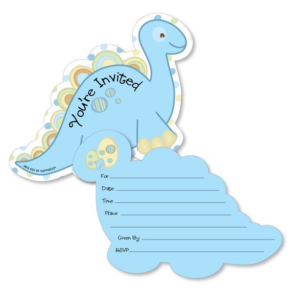 Baby Boy Dinosaur - Shaped Fill-In Invitations - Dino Baby Shower or Birthday Party Invitation Cards with Envelopes - Set of 12 Il_570xn