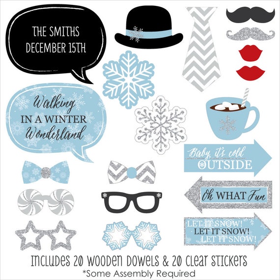 Winter Wonderland - Personalized Snowflake Holiday Party and Winter Wedding Photo Booth Props Kit - 20 Count Il_570xn