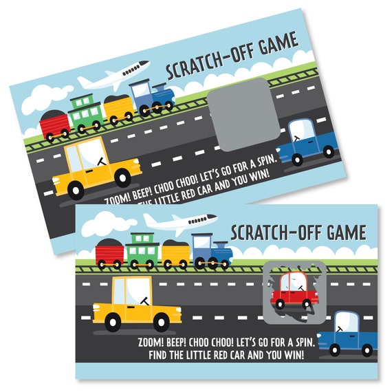 Cars, Trains, and Airplanes - Transportation Birthday Party Game Scratch Off Cards - 22 Count Il_570xn