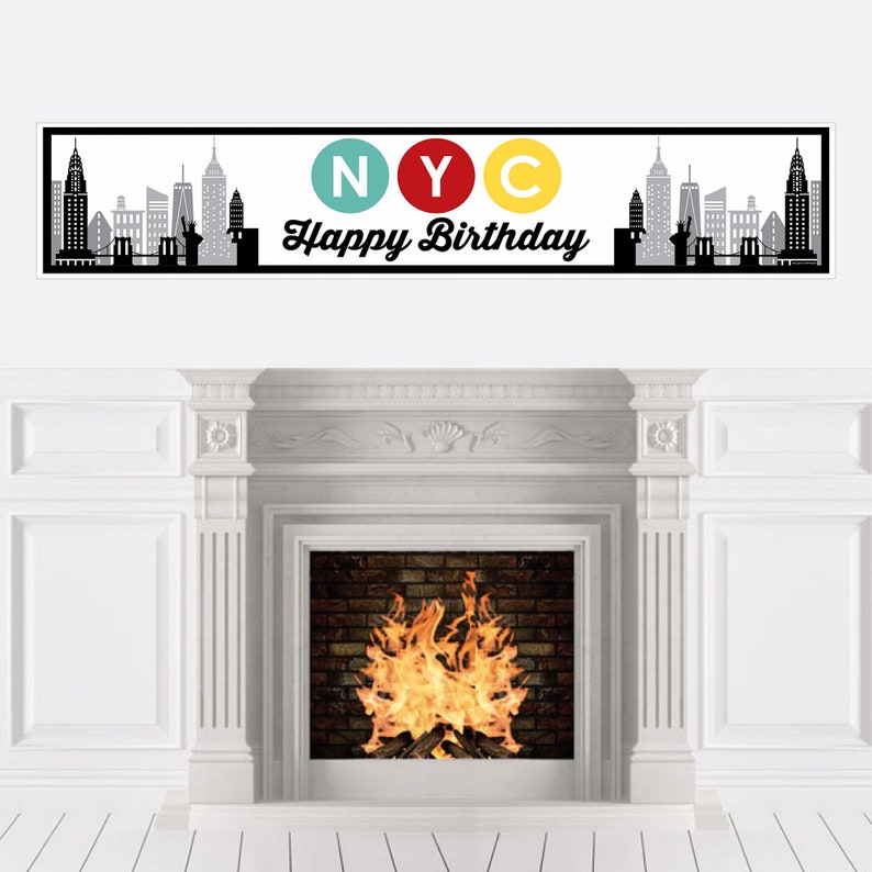 NYC Cityscape New York City Birthday Party Decorations Party Banner image 1