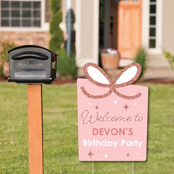 Pink Rose Gold Birthday Party Decorations Happy Birthday Party Personalized  Welcome Yard Sign 