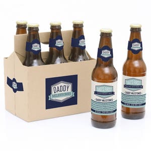 Daddy&#39;s First Milestone Beer Labels - New Dad Gift - 6 Beer Bottle Labels & 1 Carrier - Funny Baby Shower or Father&#39;s Day Gift Idea