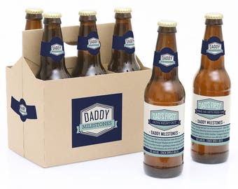 Daddy's First Milestone Beer Labels - New Dad Gift - 6 Beer Bottle Labels & 1 Carrier - Funny Baby Shower or Father's Day Gift Idea