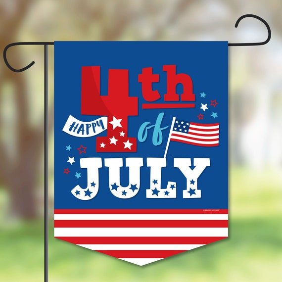 Firecracker 4th of July - Outdoor Lawn and Yard Home Decorations - Red, White and Royal Blue Party Garden Flag - 12 x 15.25 inches Il_570xn