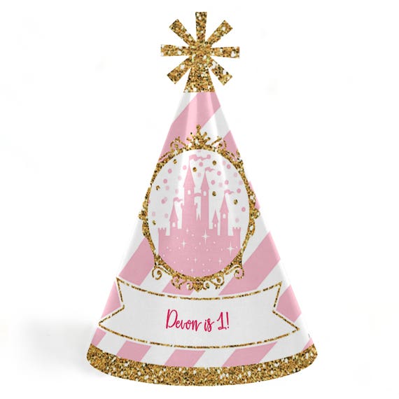 Little Princess Crown Birthday Party Hats - Personalized Pink and Gold Birthday Supplies - Princess Cone Party Hat -Set of 8 (Standard Size) Il_570xn