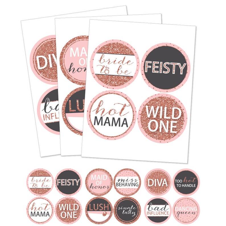 Rose Gold Bridal Shower Badges Name Tag Stickers Rose Gold Bridal Shower or Bachelorette Party Name Badges Bride Squad 12 Ct.