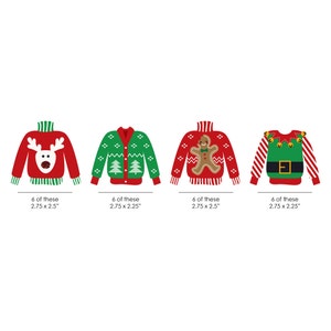 Ugly Sweater Die-Cut Straw Decorations Holiday or Christmas Party Paper Cut-Outs & Striped Paper Straws Tacky Sweater Party 24 pc. image 2